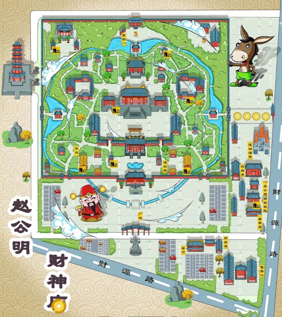 铜川寺庙类手绘地图